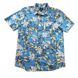 Volcom Classic Fit Men's Hawaiian Floral Blue Shirt XL Surf Skater Button Down